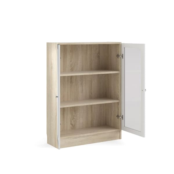 Base reol 2 glaslåger eg struktur dekor, hvid.