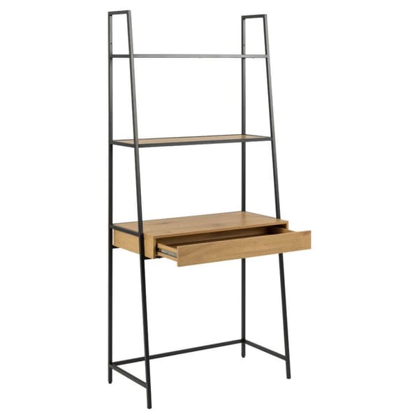 Sea reol skrivebord, 2 hylder, 1 skuffe natur, sort.