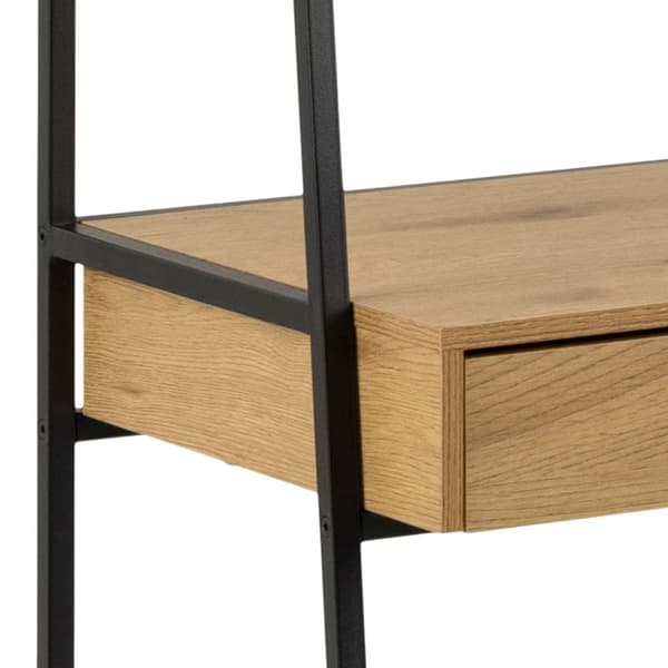 Sea reol skrivebord, 2 hylder, 1 skuffe natur, sort.
