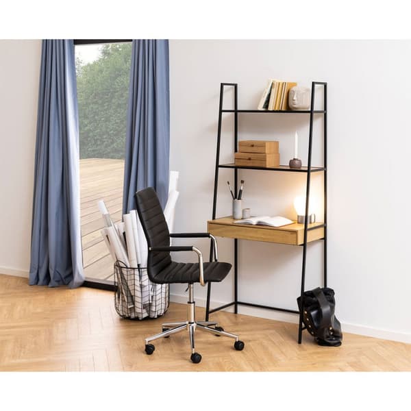 Sea reol skrivebord, 2 hylder, 1 skuffe natur, sort.