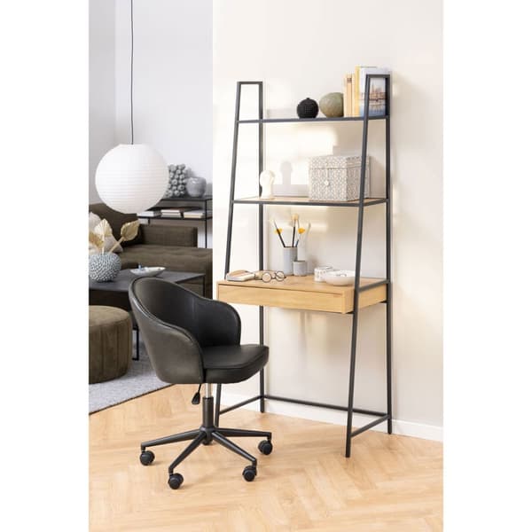 Sea reol skrivebord, 2 hylder, 1 skuffe natur, sort.