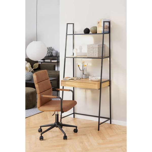 Sea reol skrivebord, 2 hylder, 1 skuffe natur, sort.