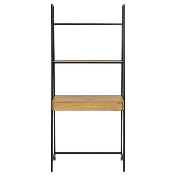 Sea reol skrivebord, 2 hylder, 1 skuffe natur, sort.