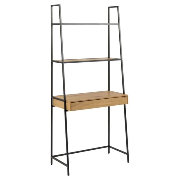 Sea reol skrivebord, 2 hylder, 1 skuffe natur, sort.