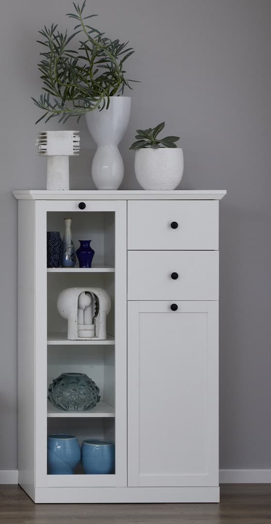 BrandsonBaxter Vitrineskab 81 x 129 cm 2 låger, 2 skuffer hvid.