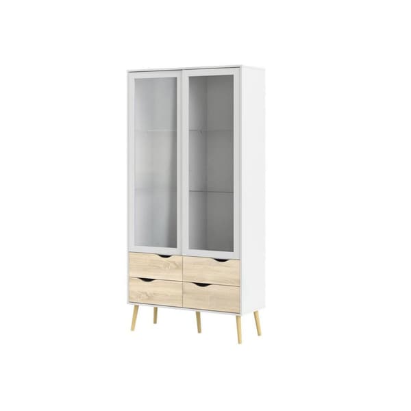 Napoli vitrine med 2 dører og 4 skuffer hvit/eik dekor/massiv eik.