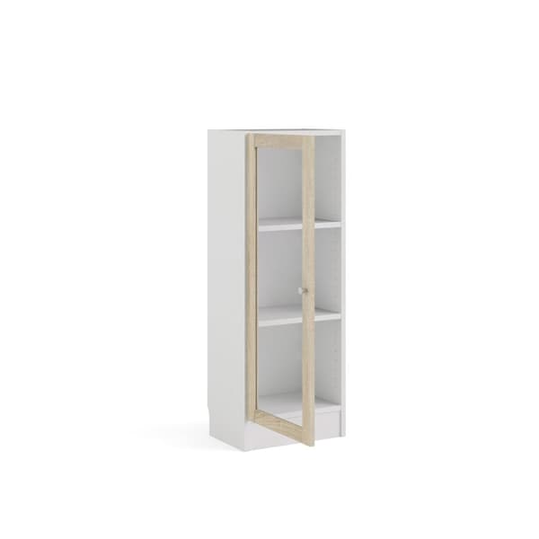 Base reol 1 glassdør hvit, eik struktur dekor.
