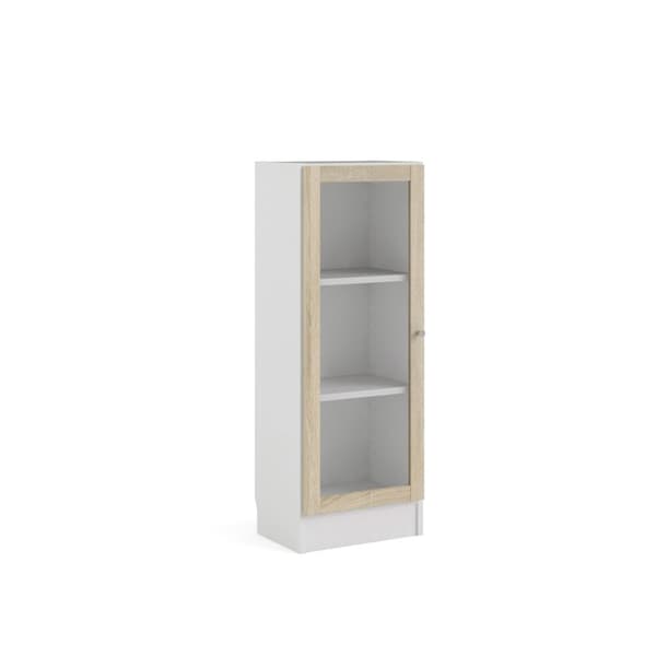 Base reol 1 glassdør hvit, eik struktur dekor.