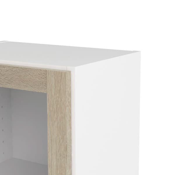 Base reol 1 glassdør hvit, eik struktur dekor.