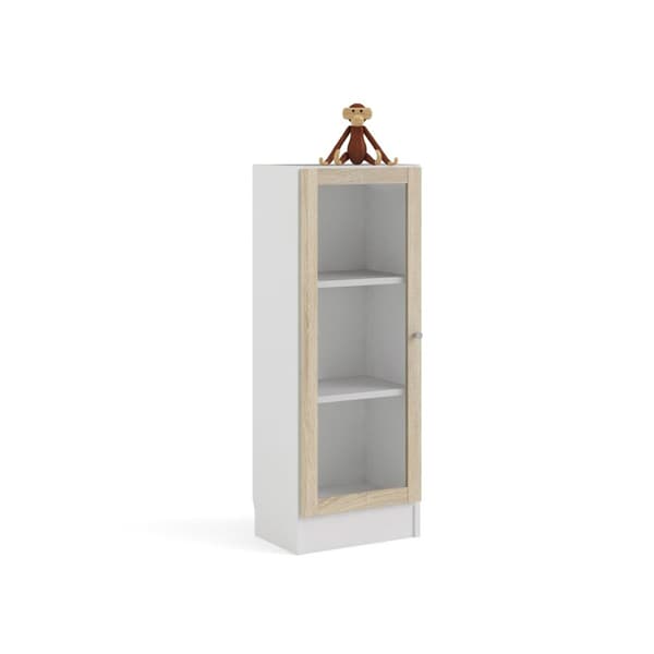 Base reol 1 glassdør hvit, eik struktur dekor.