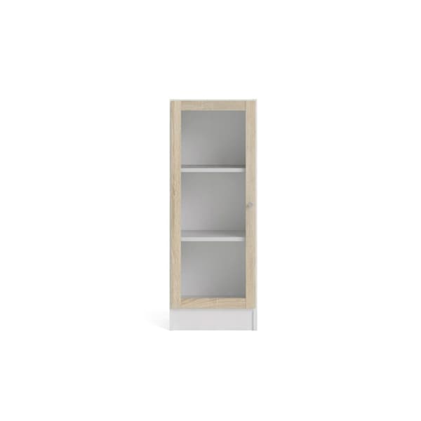 Base reol 1 glassdør hvit, eik struktur dekor.