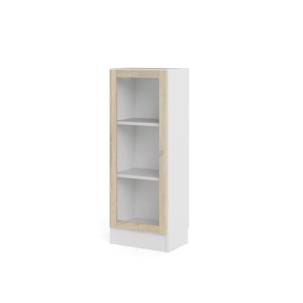 Base reol 1 glassdør hvit, eik struktur dekor.