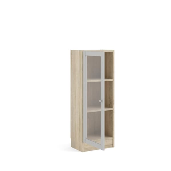 Base reol 1 glassdør eik struktur dekor, hvit.