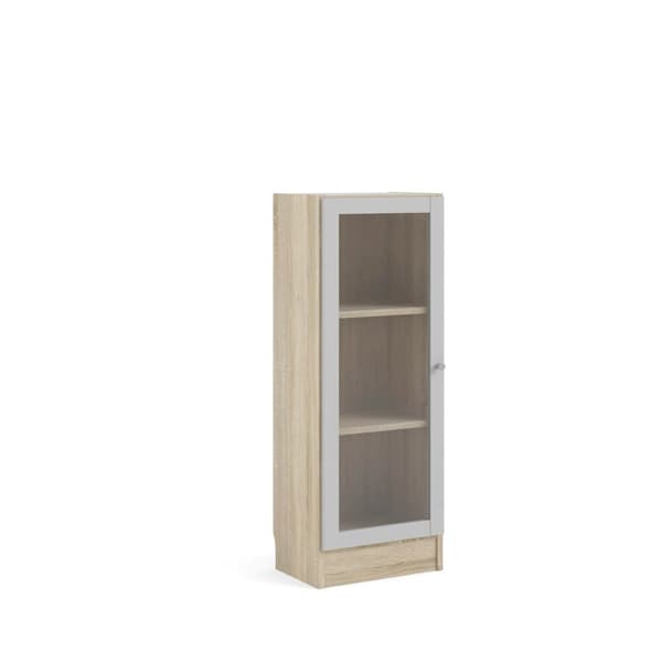 Base reol 1 glassdør eik struktur dekor, hvit.
