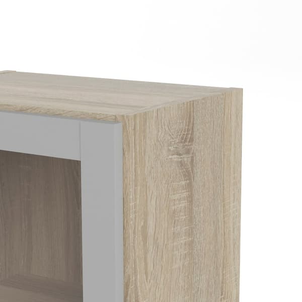 Base reol 1 glassdør eik struktur dekor, hvit.