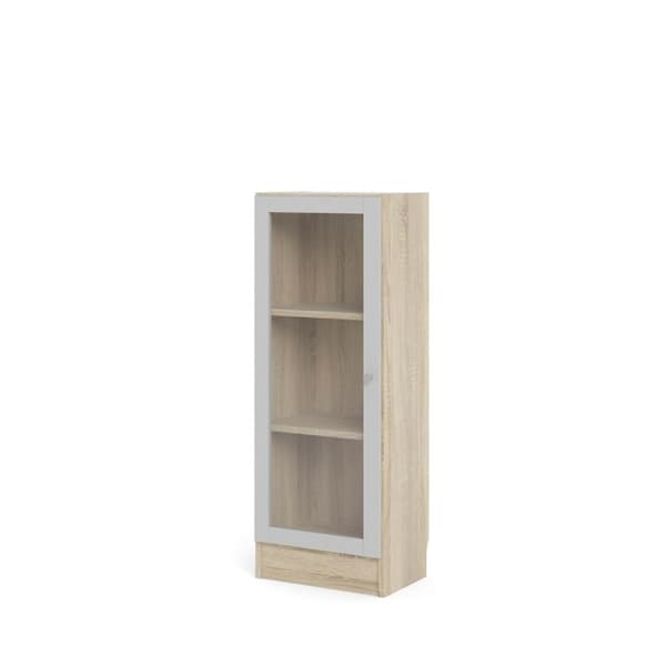 Base reol 1 glassdør eik struktur dekor, hvit.