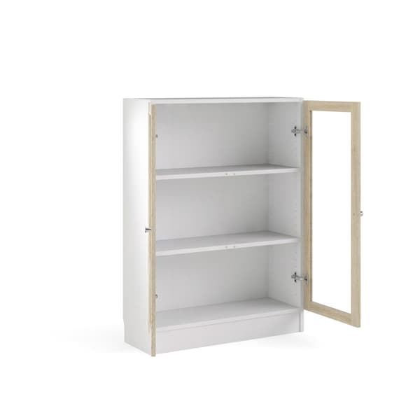 Base reol 2 glassdører hvit, eik struktur dekor.