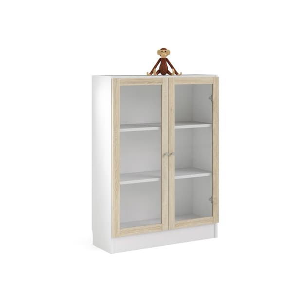 Base reol 2 glassdører hvit, eik struktur dekor.