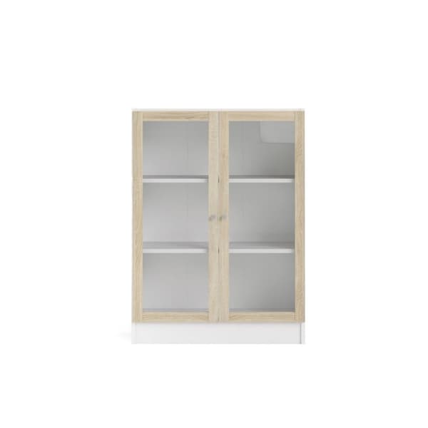 Base reol 2 glassdører hvit, eik struktur dekor.