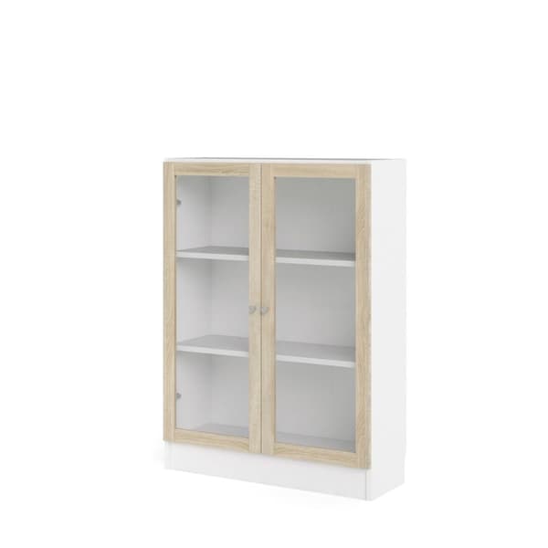 Base reol 2 glassdører hvit, eik struktur dekor.