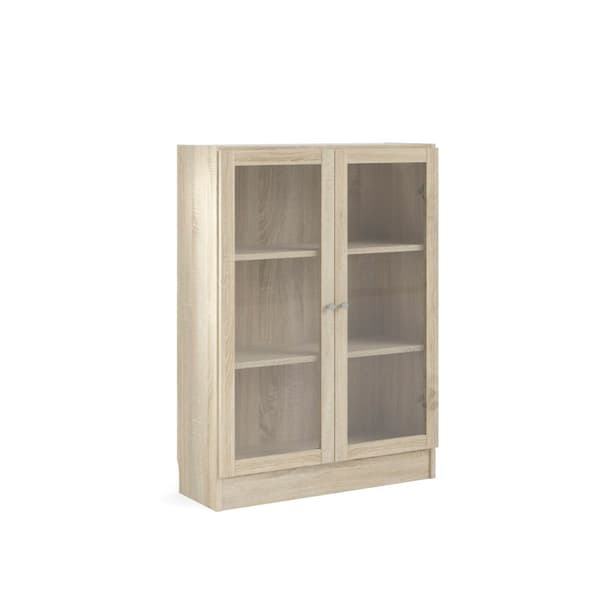 Base reol 2 glassdører eik struktur dekor.