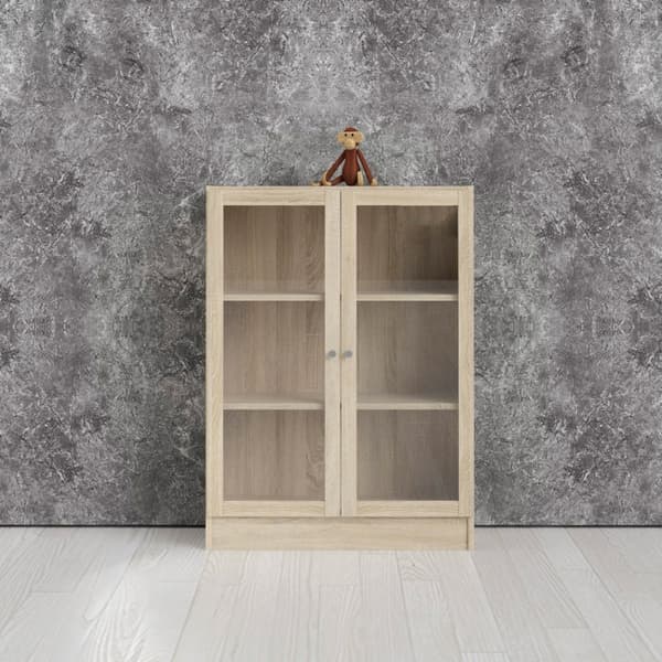 Base reol 2 glassdører eik struktur dekor.