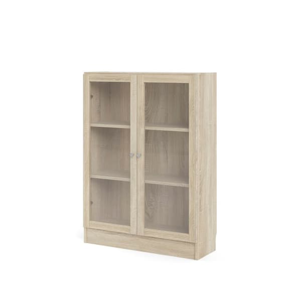 Base reol 2 glassdører eik struktur dekor.