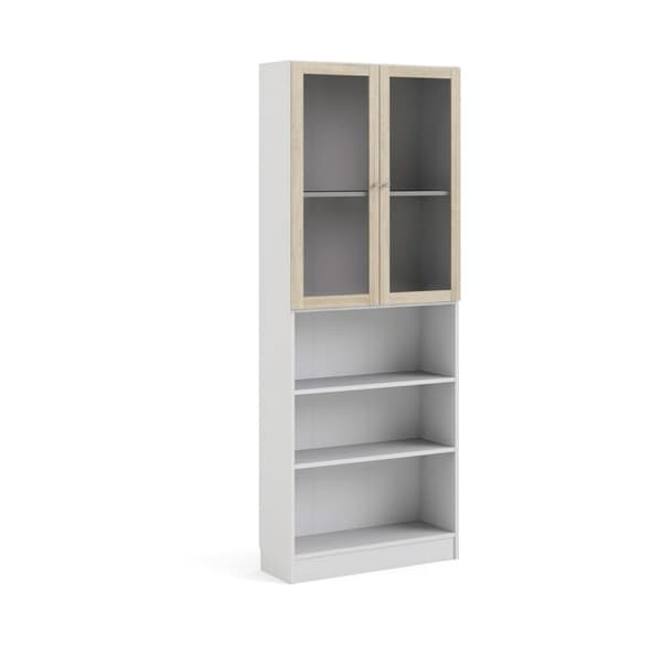 Base reol 2 glassdører og 2 hyller hvit, eik struktur dekor.