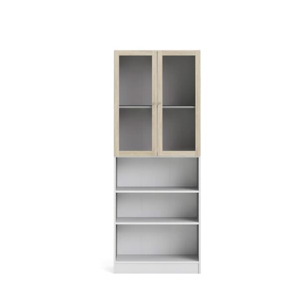 Base reol 2 glassdører og 2 hyller hvit, eik struktur dekor.
