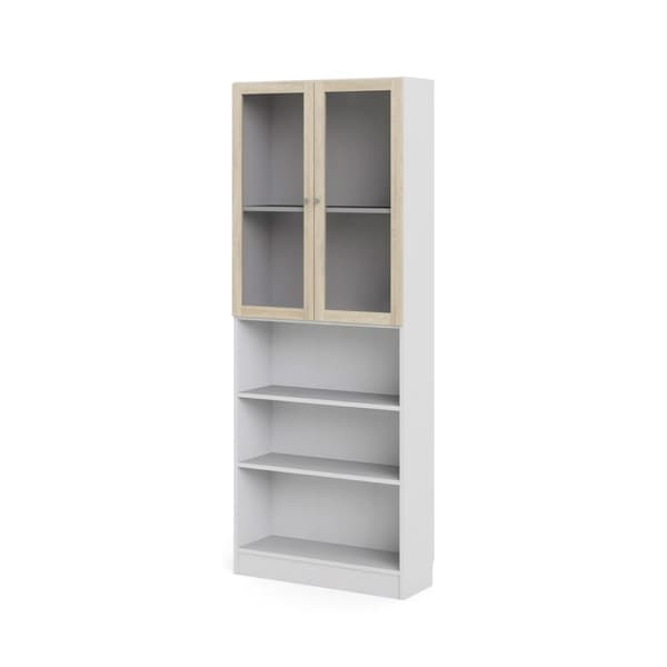 Base reol 2 glassdører og 2 hyller hvit, eik struktur dekor.