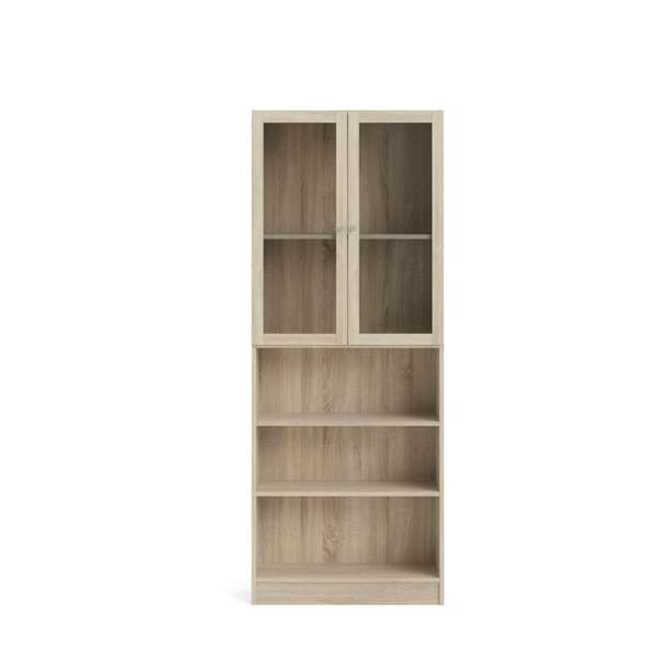 Base reol 2 glassdører og 2 hyller eik struktur dekor.
