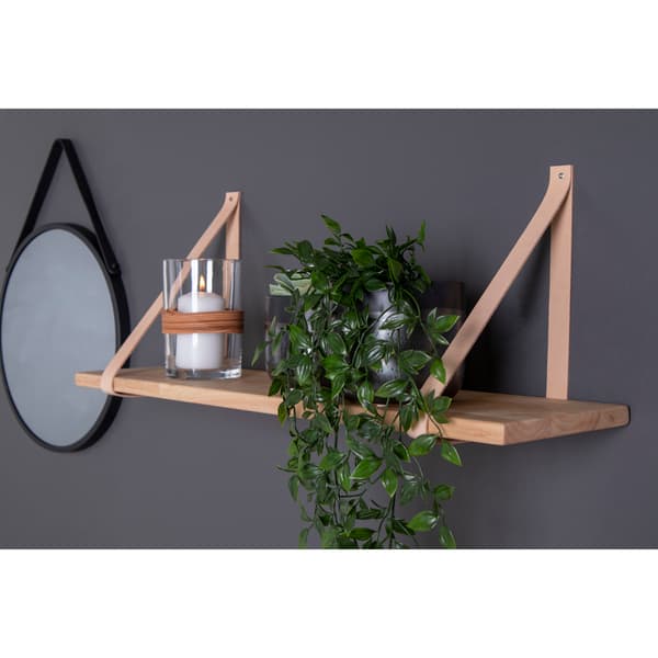 Foyle vegghylle 80x20 cm natur olie, skinnstropper brun.