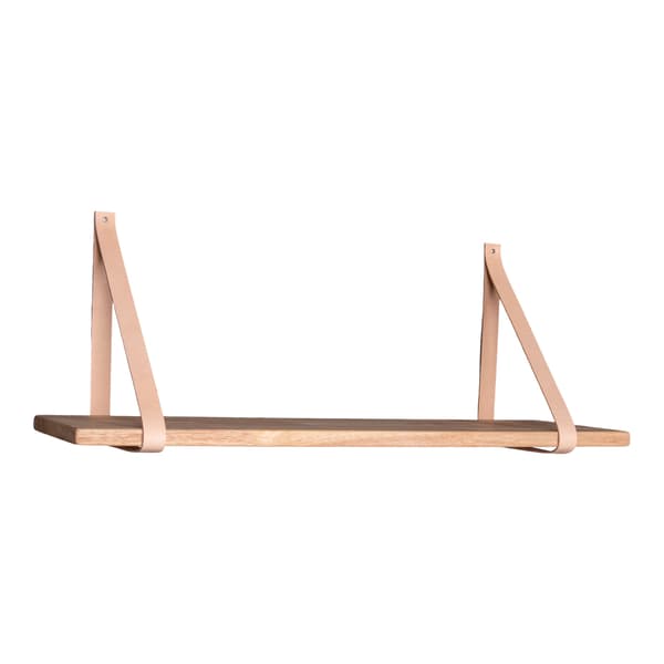 Foyle vegghylle 120x20 cm natur olie, skinnstropper brun.