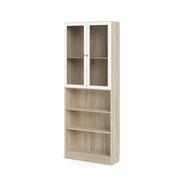 Base hylle med 2 glassdører og 2 hyller, eik dekor/hvit.