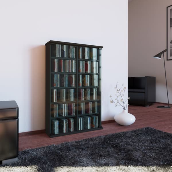 Roma hylle 2 glassdører, CD-stativ 12 rom svart.