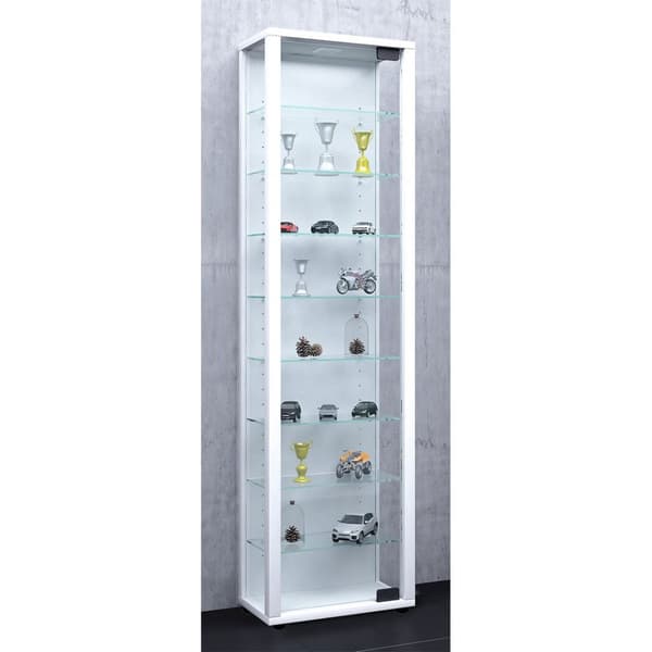 Edana Maxi vitrineskap 1 glassdør med LED-lys, glassmontre med 8 hyller hvit.
