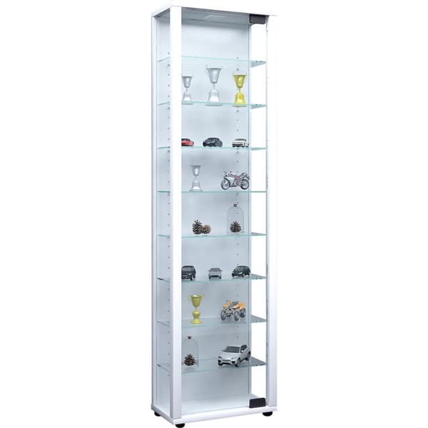 Edana Maxi vitrineskap 1 glassdør med LED-lys, glassmontre med 8 hyller hvit.