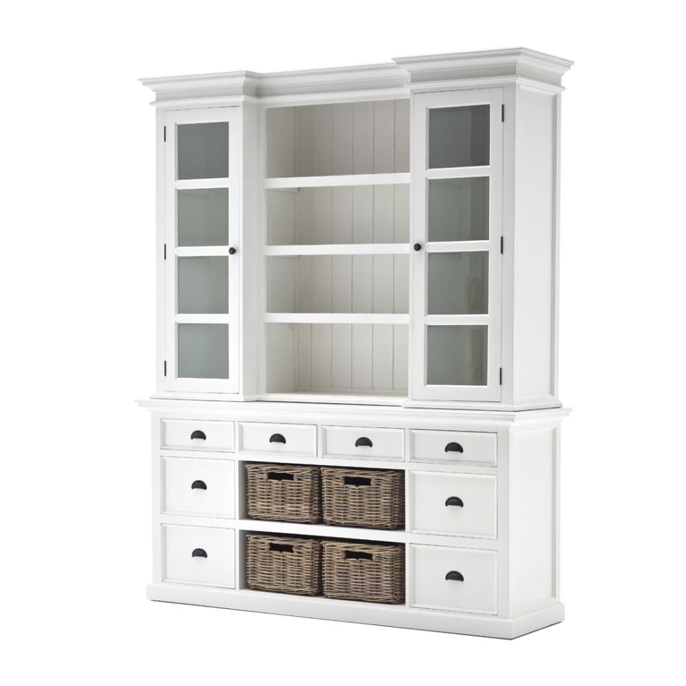 Halifax vitrinskåp med 2 glasdörrar, 8 lådor och 4 korglådor vit.