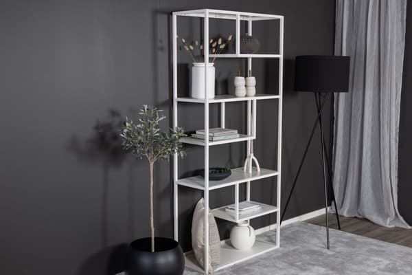 Staal reol 6 hylder, hvid.