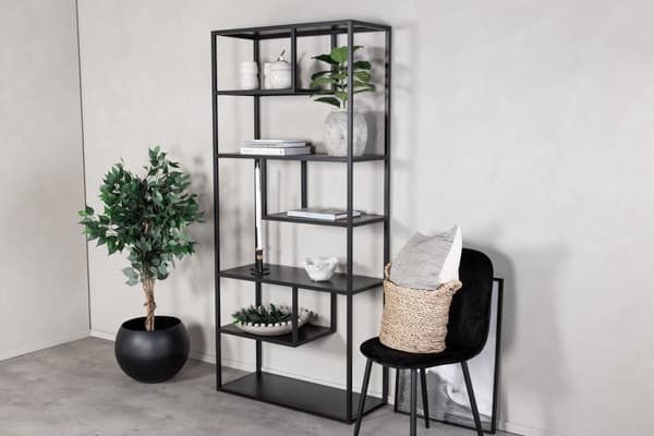 Staal reol 6 hylder, sort.