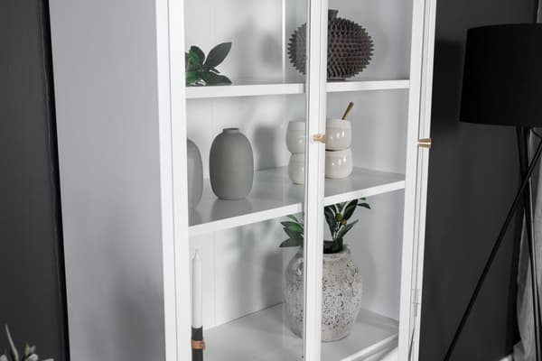 Bakal vitrineskap 4 glassdører, 5 hyller, hvit.