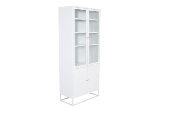 Bakal vitrineskap 4 glassdører, 5 hyller, hvit.