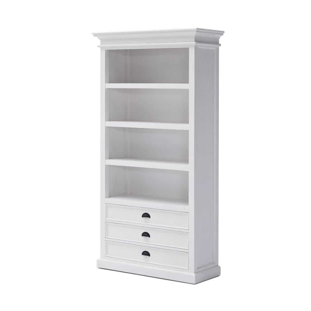 Halifax bokhylla med 3 lådor vit.