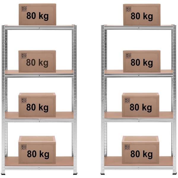 MSW Lagerhylla - 80 x 40 x 160 cm - för 4 x 80 kg - grå - 2 st