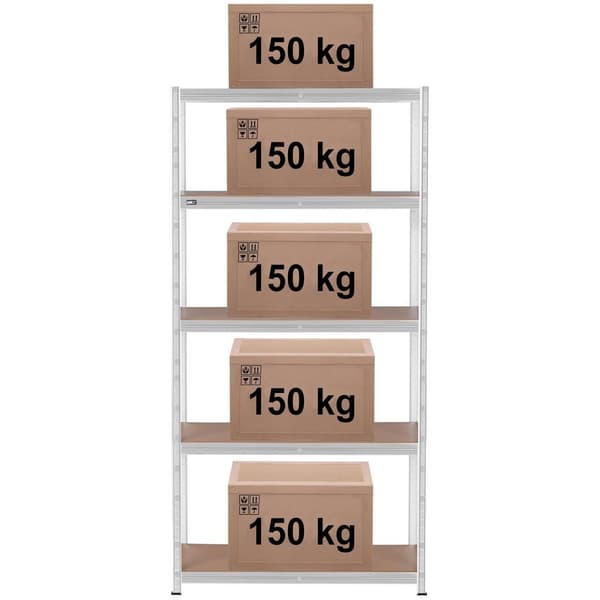 MSW Lagerhylla - 100 x 50 x 200 cm - för 5 x 150 kg - grå
