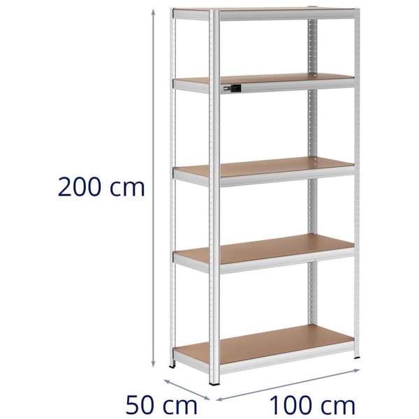 MSW Lagerhylla - 100 x 50 x 200 cm - för 5 x 150 kg - grå