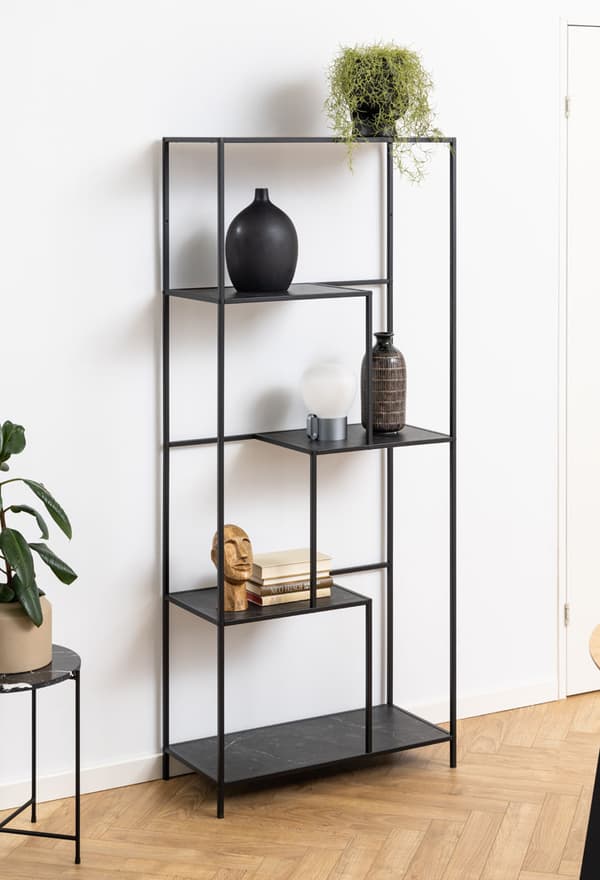 Infinity bokhylla 4 hyllor marmor look svart.