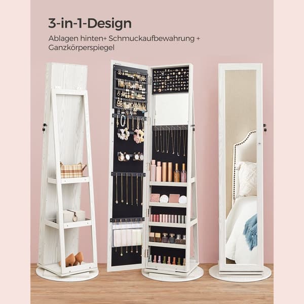 Smykkeskab - Mirror Cabinet 360 ° - Rotatable - Låsbar - Hvid