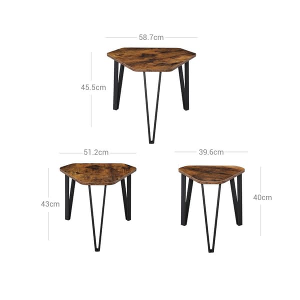 Sæt med 3 sengeborde - sidebord - industriel - brun
