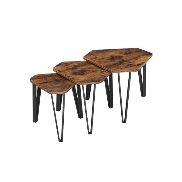 Sæt med 3 sengeborde - sidebord - industriel - brun